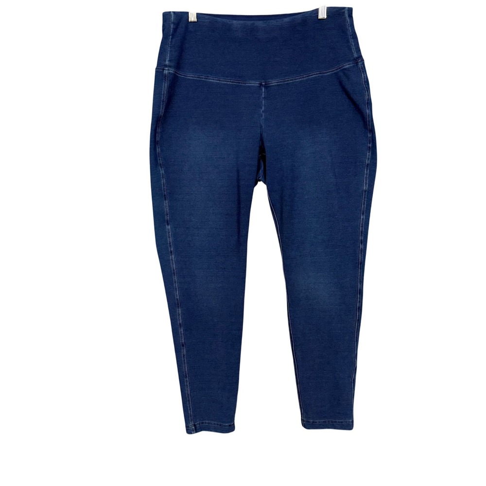 Chicos Zenergy Knit Jeans 2 Womens 12 Blue High Rise Pull On Slimming Slim Ankle